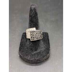 Vintage Premier Designs Opera Ring Rhodium Plated Black & Clear CZ Sz 8